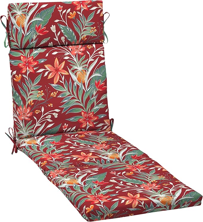 Arden earthFIBER Outdoor Chaise Cushion, 21 x 72, Rain-Proof, Fade Resistant, Cushion for Chaise Lounger Luau Red Tropical Floral