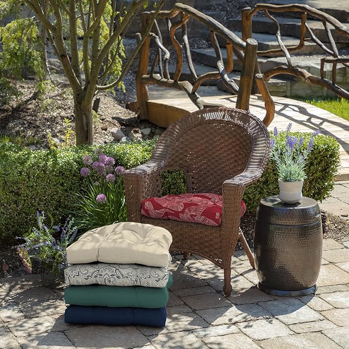 Arden Indoor/Outdoor Rocking Chair Or Wicker Chair Cushion, 2-Pack, 20 x 18, Water Repellent, Rain Proof, Fade Resistant Cushion for Rocking Or Rounded Back Chair Red Leaf Palm