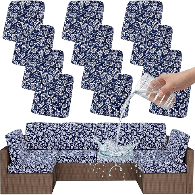 Smiry Waterproof Patio Cushion Covers, Stretch Outdoor Couch Slipcovers Replacement Washable Furniture Protector Sofa Chair Seat Cover for Dogs and Pets (12 Pcs, Navy)