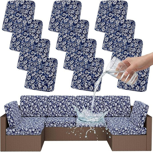 Smiry Waterproof Patio Cushion Covers, Stretch Outdoor Couch Slipcovers Replacement Washable Furniture Protector Sofa Chair Seat Cover for Dogs and Pets (12 Pcs, Navy)