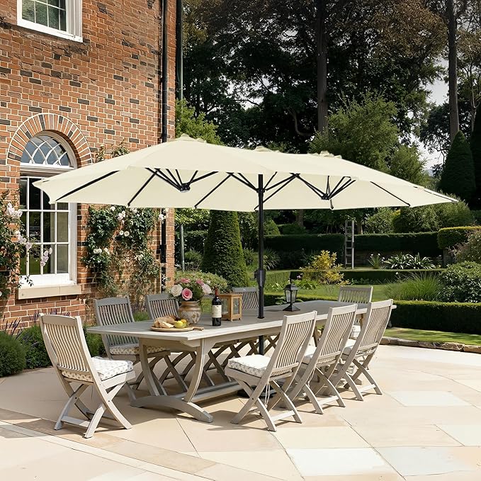 SUPERJARE 13FT Outdoor Umbrella for Patio, Double sided Pool Umbrellas with Fade Resistant Canopy, Large Table Umbrella for Deck, Market, Backyard - Cream White