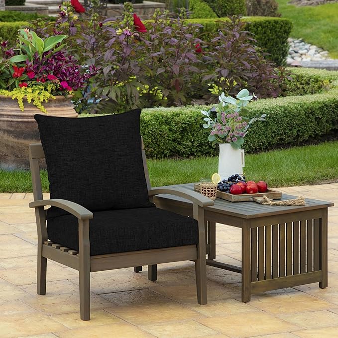 Arden Outdoor Foam Deep Seat Cushion Set, 22 in x 24 in, Weather-Proof, Rain-Proof, Fade Resistant Patio Cushion, Bottom and Back Cushion for Chair, Sofa, and Couch Black Leala