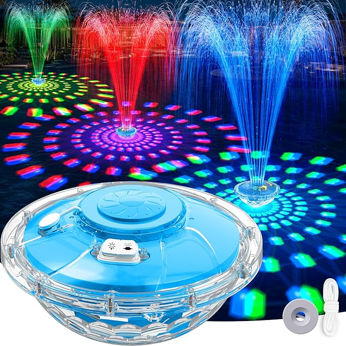 2026 Upgraded Pool Fountain,8000mAh Rechargeable Pool Water Fountain with Light,Large Floating Pool Fountain,4FT Spray Swimming Pools Fountains Pump for Above Ground & Inground Pools Fountains-Blue