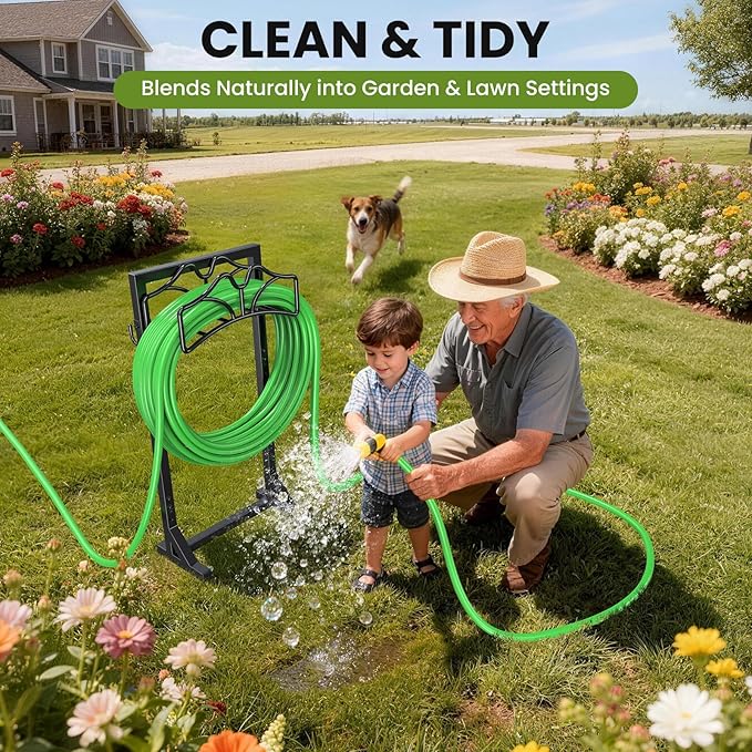 Keten Garden Hose Holder, Detachable Metal Water Hose Holder Stand, Heavy Duty Freestanding Garden Hose Reel Rack and Hose Storage Organizer for Outside Yard