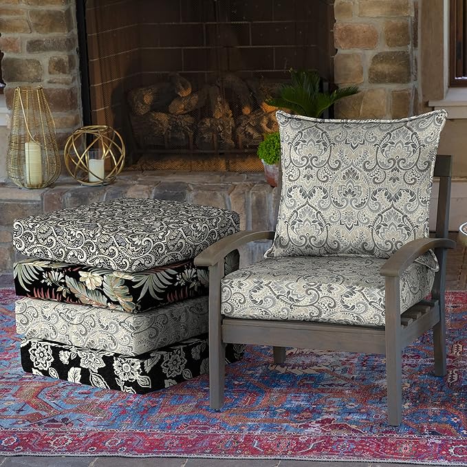 Arden Outdoor Deep Seat Cushion Set (4-Pack), 24 in x 24 in, Weather-Proof, Rain-Proof, Fade Resistant Patio Cushion for Chair, Sofa, and Couch Neutral Aurora Damask