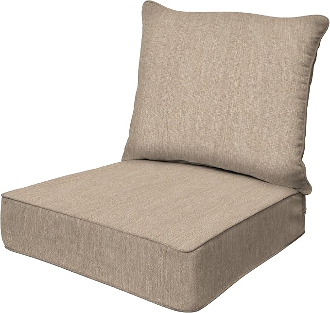 Honeycomb Outdoor Heritage Deep Seat, 25 x 26, Textured Solid Birch Tan Chair Cushion with Removable Cover, for Patio Furniture