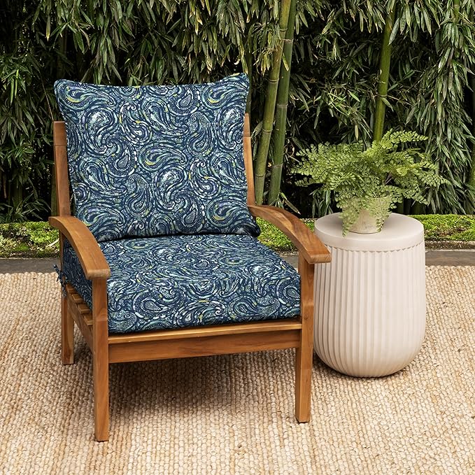 Arden earthFIBER Outdoor Foam Deep Seat Cushion (4-Pack), 24x24, Premium High-Density Foam, Never Flattens, Weather-Proof for Patio Chair Sofa Couch, Sapphire Blue Ridge Paisley