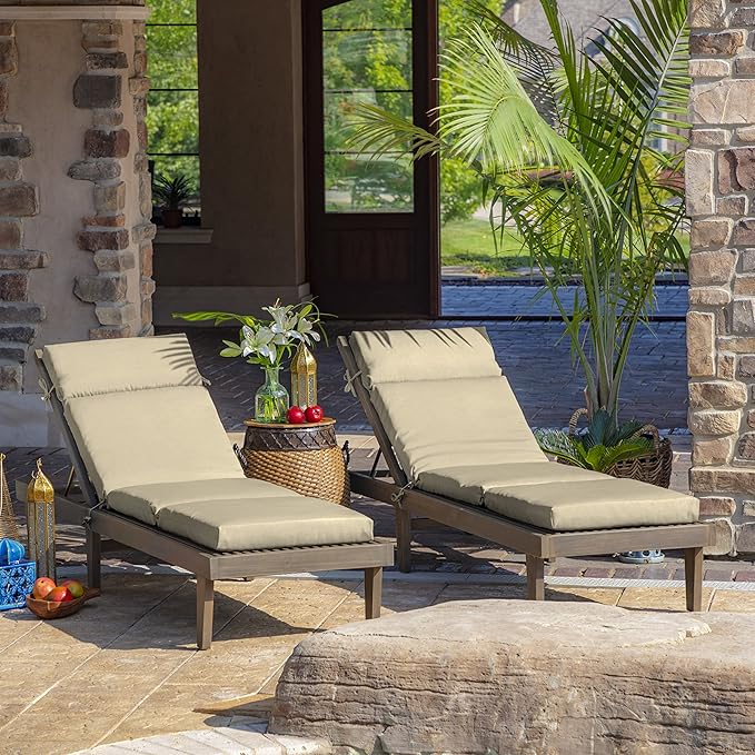 Arden Outdoor Chaise Cushion, 21 in x 72 in, Weather-Proof, Rain-Proof, Fade Resistant Patio Cushion for Chaise Lounger Tan Leala