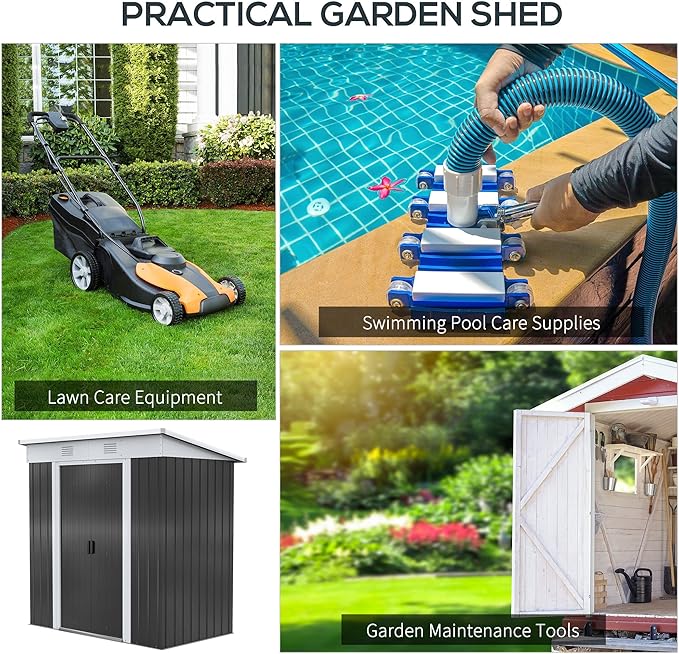 Outsunny 6' x 4' Metal Lean to Garden Shed, Outdoor Storage Shed, Garden Tool House with Double Sliding Doors, 2 Air Vents for Backyard, Patio, Lawn, Black