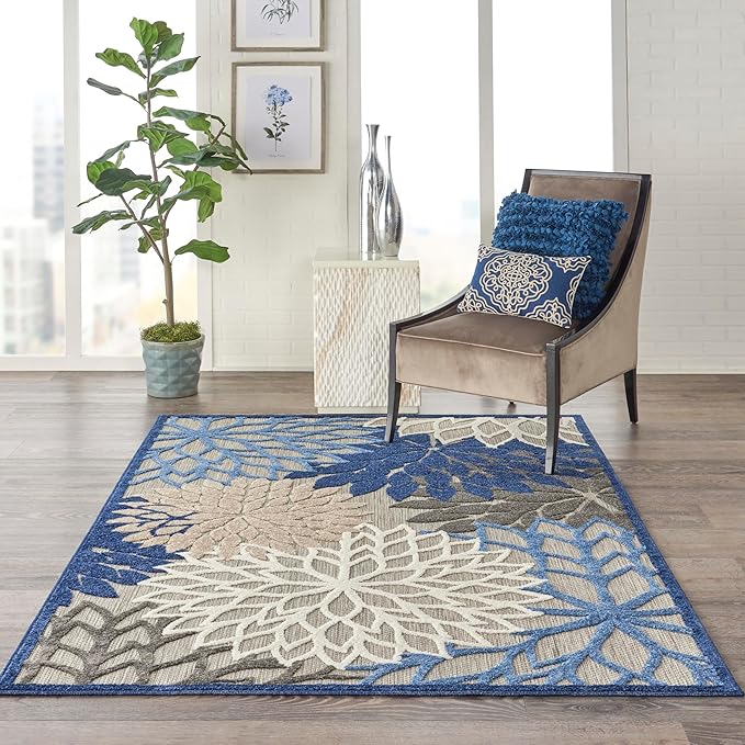 Nourison Home Aloha Indoor/Outdoor Blue/Multicolor 6' x 9' Area Rug, Easy Cleaning, Non Shedding, Bed Room, Living Room, Dining Room, Deck, Backyard, Patio (6x9)