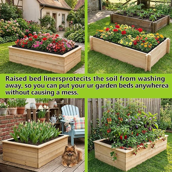 3 Sets 4 x 2 x 1 ft Thick Raised Garden Bed Liner Bags, Breathable Drainage Rectangle Grow Bag with Glove for Wooden Metal Frames, Outdoor Plants Growth Keep Soil Isolation (No Garden Bed)