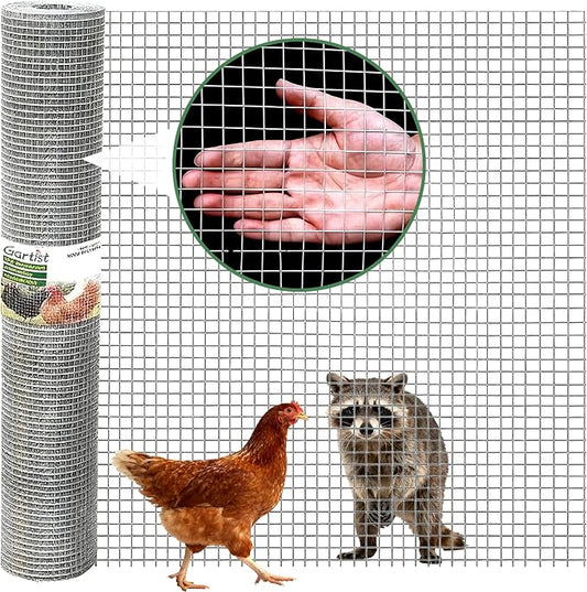 Gartist 1/2 in 48"x100' Hardware Cloth – Hot-Dip Galvanized After Welding, 19GA Chicken Wire Fencing Roll for Snake, Raccoon & Fox Prevention