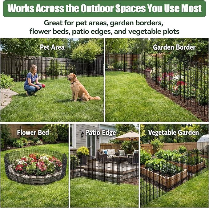 10 Panels No Dig Decorative Garden Fence, 33in H x 23.6ft L Animal Barrier Fencing, Rustproof Dog Fence Outdoor for Yard, Metal Wire Panel Border, Classic Arched-Top Panels for Patio, Flower Bed