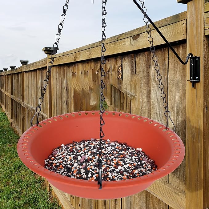 Hanging Bird Feeder Tray 10inch with Drainage Holes Fit Most Seed, Bird-Feeder Hanging for Garden Yard Outside, Terracotta