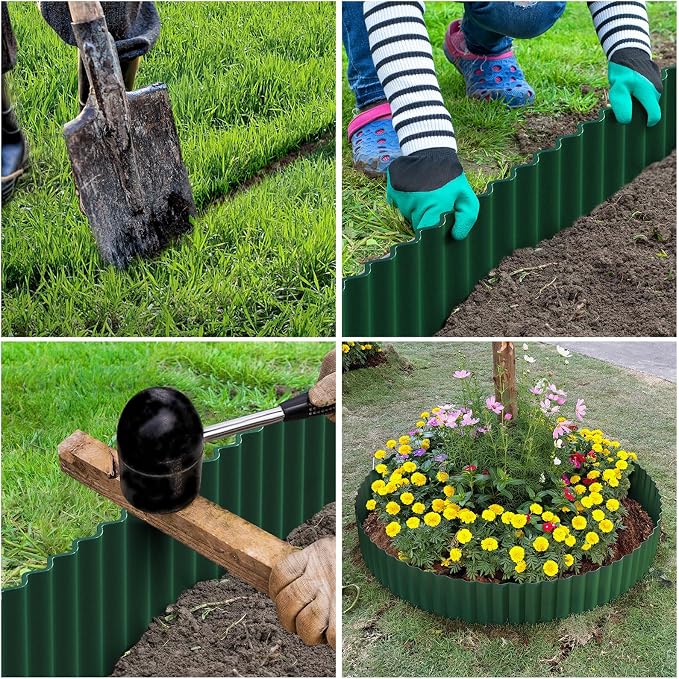 LAVEVE Corrugated Metal Garden Edging 12" x 20Ft, Landscape Edging Border for Lawn, Flower Bed, Garden Fence, Paver Edging (Green)