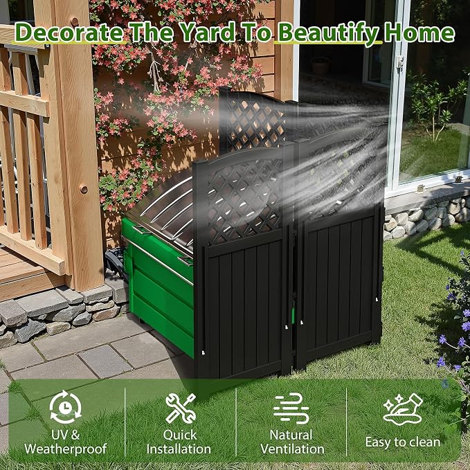 Devoko Outdoor Privacy Fence, 4 Fence Panels Privacy Screen Panels for Outside and Yard, Resin Air Conditioner Lattice Fence for Trash Can (Black)