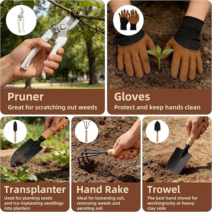 Grammy Gifts, Garden Kit Gifts for Grammy Mothers Day from Grandkids Gardening Tools and Durable Garden Tools Organizer Tote, Ideal Gardening Set for Women on Plant Lover Birthday Present Brown