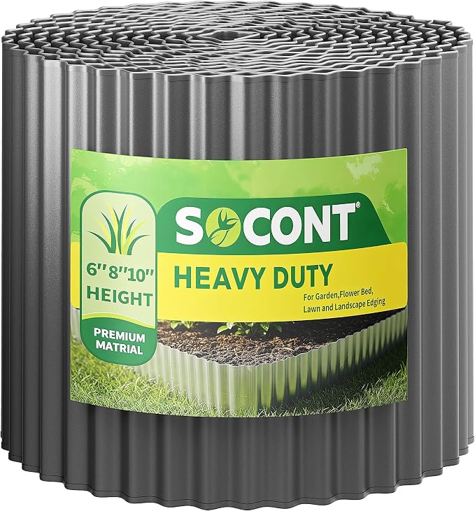 Corrugated Metal Garden Edging, 6"×20Ft Landscape Edging Border for Garden, Flower Bed, Lawn and Landscape Edging (Gun Silver)