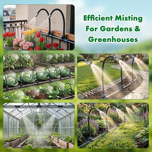 360° Adjustable Drip Irrigation System, 98FT Garden Watering System with 30 Nozzles, Water Sprinkler for Garden, Yard, Lawn, Greenhouse, Plants, Backyard Misting System