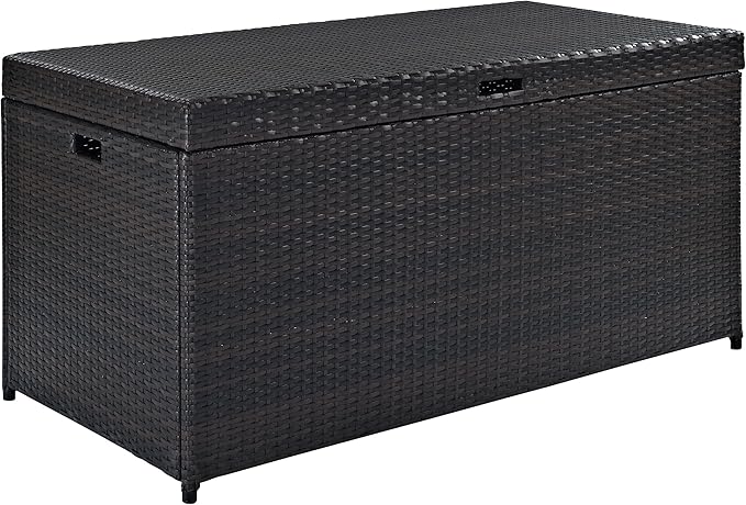 Crosley Furniture Palm Harbor Wicker Outdoor Storage Box for Patio Furniture Cushions and Pool Floats, Brown