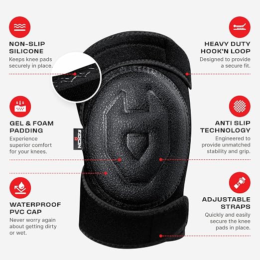 NoCry Supportive Knee Pads with Gel Padding and No-Slip Straps; Waterproof Anti-Slip PVC Cap & Garden Kneeling Pad — Anti-Slip Coating, Ultra Soft High Density Foam Cushion, Water & Dirt Resistant