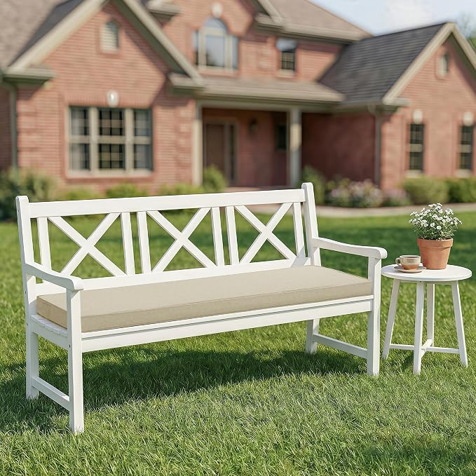 Outdoor Bench Cushion, Water-Resistant & Fade-Resistant, Porch Swing Cushions with Ties, Patio Furniture Seat Pads for Garden Loveseat Settee, Removable Cover Non-Slip Bottom, 48 x 16 Inch, Beige