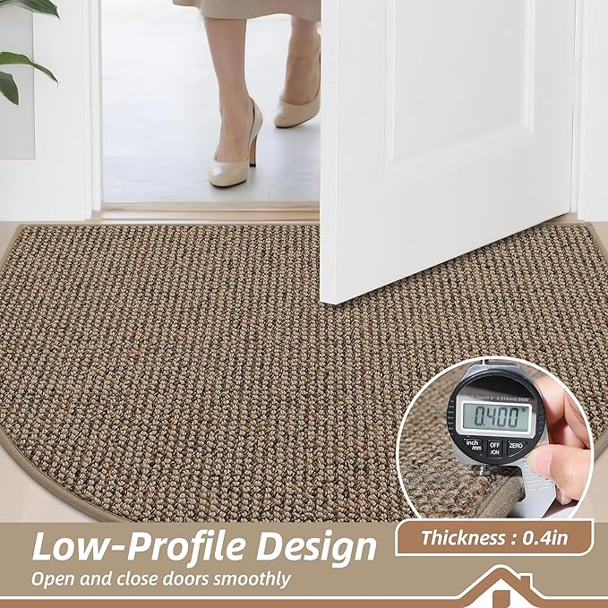 BEQHAUSE Dirt Trapper Door Mat 26" x 40" Half Circle Non-Slip Washable Doormats Entrance Rugs Absorbent Welcome Low Profile Floor Mats for Front Back Door and Entryway, Taupe