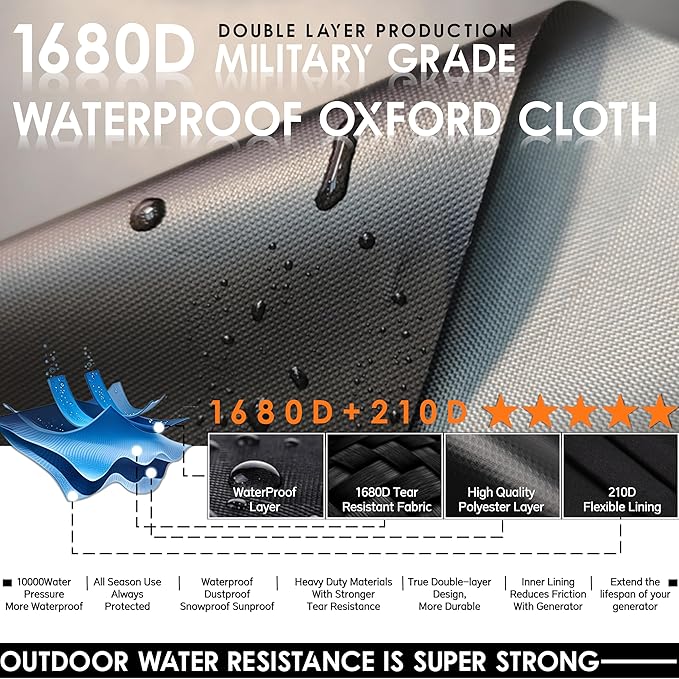 Generator Covers While Running, Waterproof Heavy Duty Generator Tent, 1680D+210D Double Layer, Rooftop Design, Large Generator Cover, 32 x24 x24, Grey