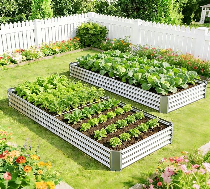 8x4x1ft(2 Pack) Galvanized Raised Garden Bed,Outdoor Planter Box Metal Patio Kit Planting Bed for Vegetables,Flowers, Silver