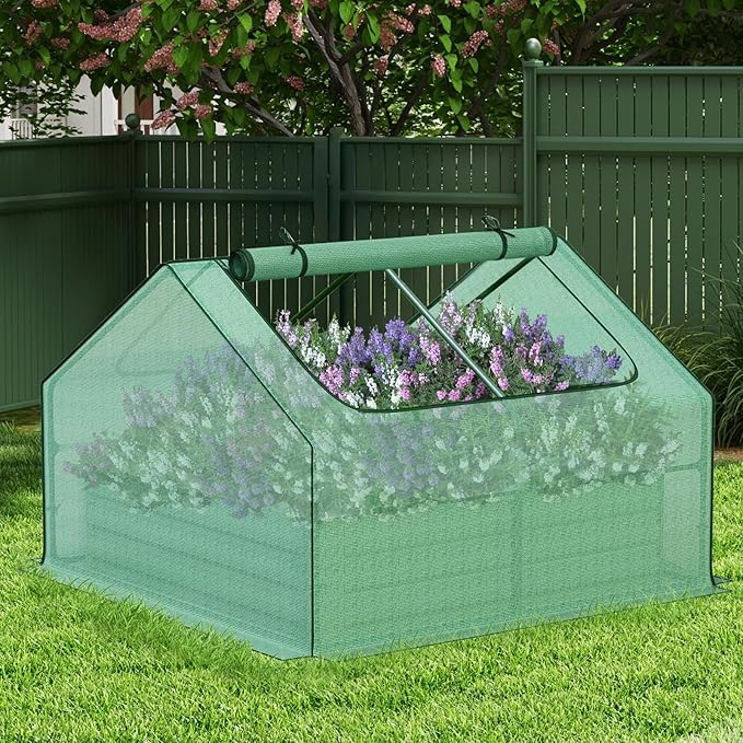 BPS Raised Garden Bed Set, 4x4x1 FT Metal Bottomless Flower Bed with PE Cover for Outdoor Planting, Green