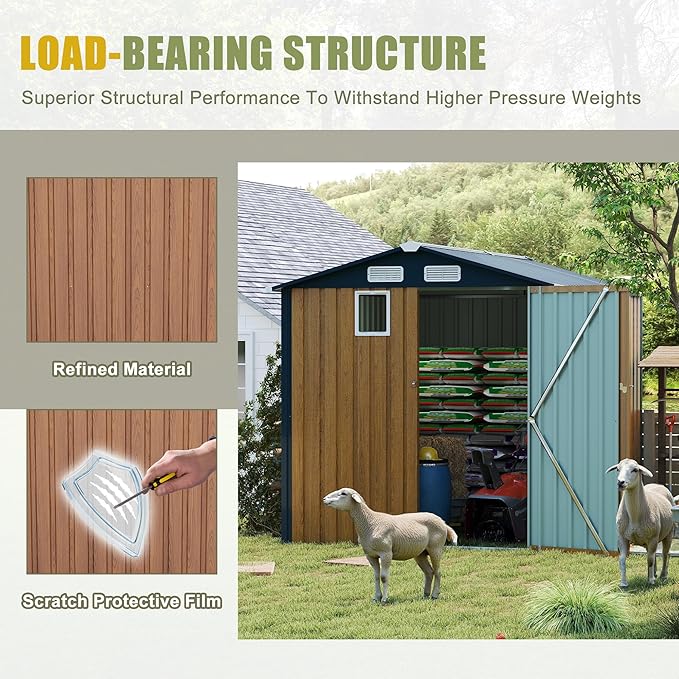 YOPTO 6x8 FT Sheds & Outdoor Storage,Steel Storage Shed with Lockable Doors and Window,Waterproof Garden Shed w/Roof Slope Design & Weather Versatility,Tool House for Storing Bicycles,Yellow
