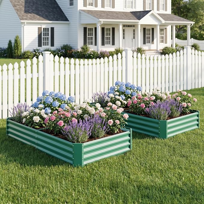 6x3x1ft(2 Pack) Galvanized Raised Garden Bed,Outdoor Planter Box Metal Patio Kit Planting Bed for Vegetables,Flowers, Green