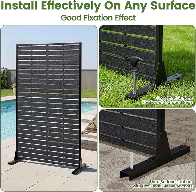 Outdoor Privacy Screen 60" H HDPE Decorative Freestanding Privacy Panel, Sandblasting Louvered Privacy Screens with Stand, Weather-Resistant Panel for Patio, Balcony, Backyard(5 Panels)