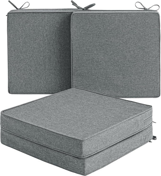 Outdoor Chair Cushions, Water-Resistant & Fade-Resistant, Patio Furniture Square Seat Replacement Chair Pads with Ties, Removable Cover, Non-Slip Bottom, Set of 4, 19 x 19 Inch, Dark Grey