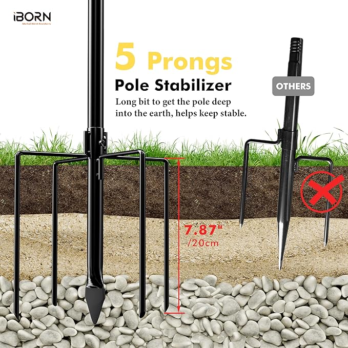 iBorn Camera Bird Feeder Pole 3in1 Compatible Bird Feeder Poles for Outdoors Heavy Duty,63inch Adjustable Height Bird House Pole Mount Kit Bracket Universal for Smart Feeder/Birdhouse