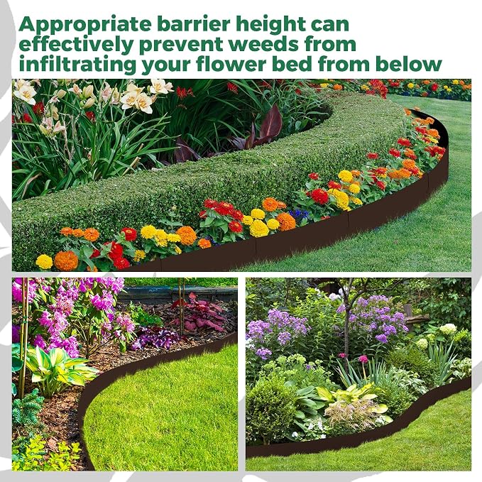 Therwen 12 Pieces Steel Landscape Edging 4 x 40 Inch Metal Garden Lawn Edging Border Hammer in for Outdoor Garden Yard Landscaping(Brown)