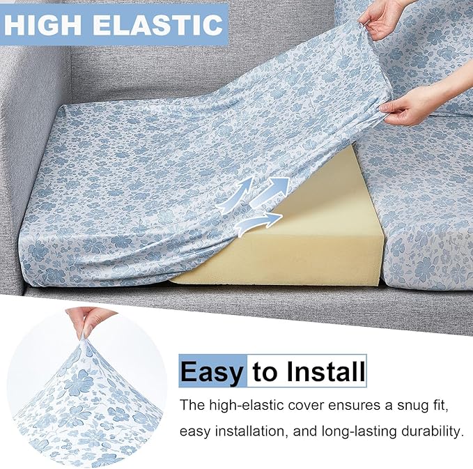pickyNproud 8Pcs Patio Cushion Covers Stretch Outdoor Couch Cushions Slipcovers Replacement Washable Furniture Protector with Elastic Bottom Sofa Chair Seat Cover, Light Blue