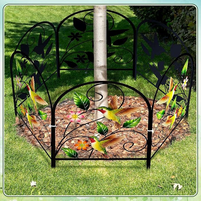 Yaocom Hummingbird Decorative Garden Fence - 6 Pack Hummingbird Metal Fence Panels for Outdoor Yard Patio Decor - Cute Rustproof Flower Bed Border for Small Animal Barrier Spring Garden Accents