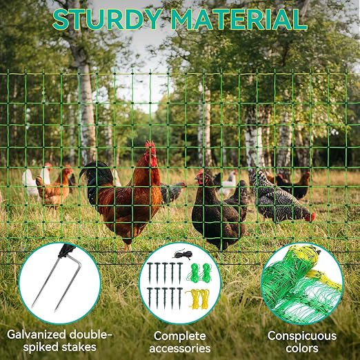 PPOLB Electric Poultry Fence Netting - 164'L x 47.5" H, Portable Movable Nets Mesh for Chickens, Ducks, Geese, Rabbits, Electric Fencing for Backyards, Homesteaders, Farms Ranches, and Gardens