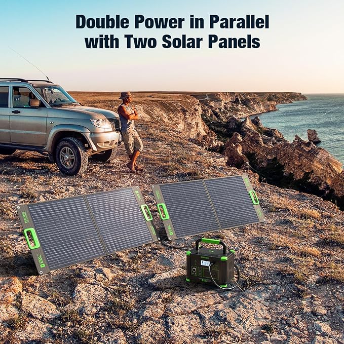 500W Portable Power Station with 100W Foldable Solar Panel, 519Wh Outdoor Solar Generator Backup Battery Pack with 2 110V AC Outlets, for RV, Van, Camping, Climbing, Road Trip & Home Emergency Use