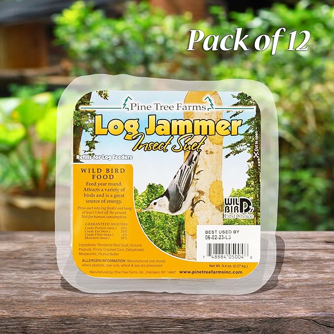 12 Pack Pine Tree Farms Log Jammer Insect Suet 3 Plugs Per Pack (36 Plugs Total)