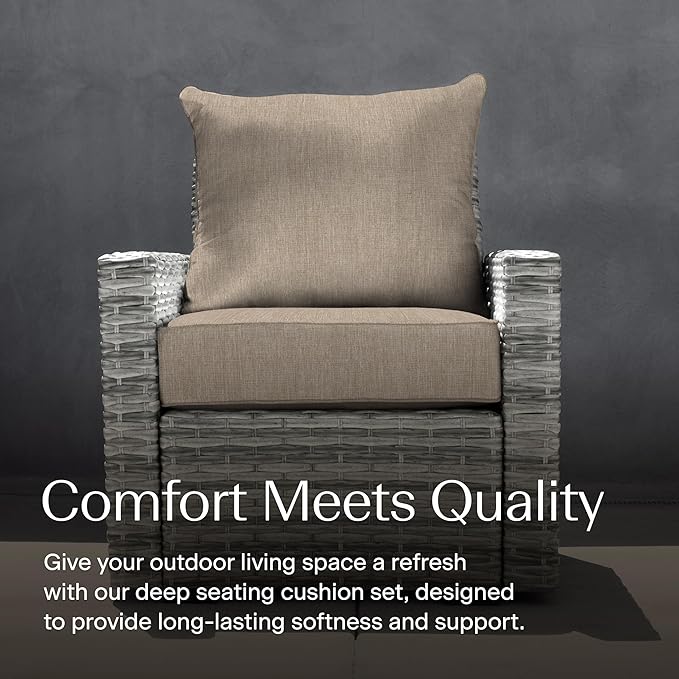 Honeycomb Outdoor Heritage Deep Seat, 25 x 26, Textured Solid Birch Tan Chair Cushion with Removable Cover, for Patio Furniture