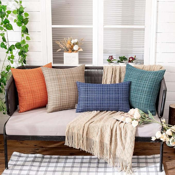 MIULEE Outdoor Waterproof Throw Pillow Covers Decorative Farmhouse Water Resistant Spring Cushion Covers for Tent Patio Garden Couch Sofa Pack of 2, 20x20 Inch Teal