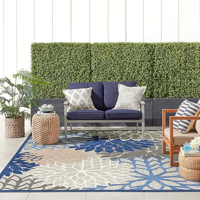 Nourison Home Aloha 9'6" x 13' Fabric Indoor/Outdoor Rug in Blue/Multi-Color