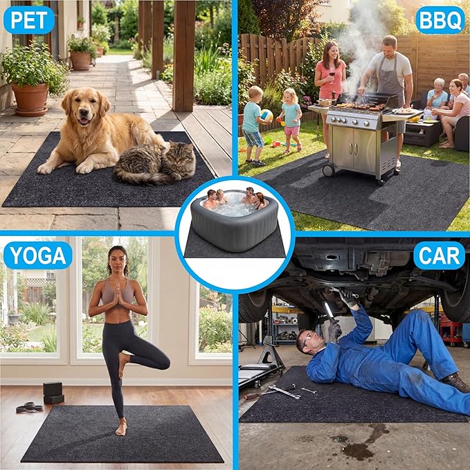 Upgraded 100 * 100 inch Square Hot Tub Mat, Extra Large Inflatable Hot Tub Pad Outdoor Indoor, Waterproof Slip-Proof Backing, Absorbent Spa Pool Ground Base Flooring Protector Mat