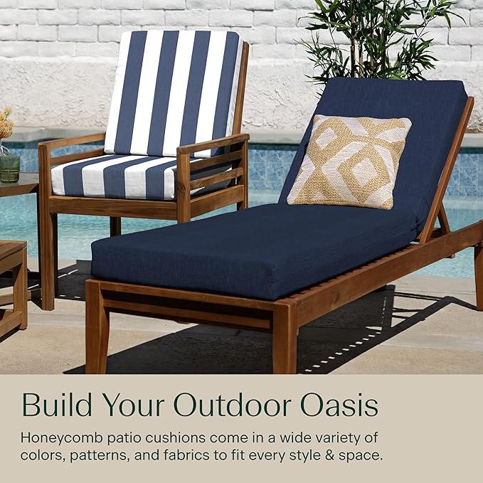 Honeycomb Outdoor Chaise Lounge Cushion for Patio Furniture, Water & Fade Resistant, Removable Cover, 23 x 75, Heritage Textured Solid Indigo Blue