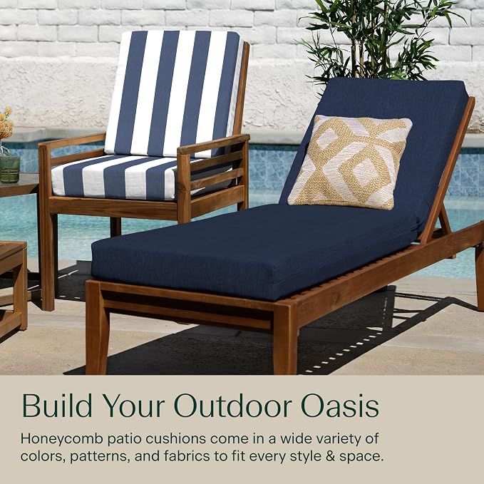 Honeycomb Outdoor Chaise Lounge Cushion for Patio Furniture, Water & Fade Resistant, Removable Cover, 21.5 x 70, Heritage Textured Solid Indigo Blue