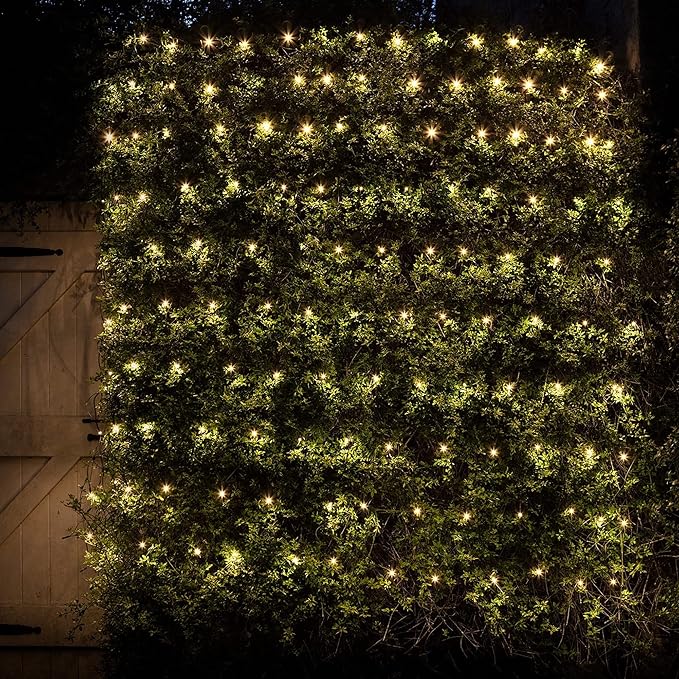 Dazzle Bright Christmas 360 LED Net Lights, 12FT x 5 FT Connectable Waterproof String Lights Clear Wire with 8 Modes, Christmas Decorations for Indoor Outdoor Xmas Party Yard Garden Decor (Warm White)