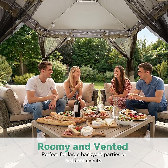COBIZI 12x12 FT Pop up Gazebo on Clearance Canopy Tent, Carpas para Patio, Easy up Outdoor Canopy Tents with Portable Storage Bag for Backyard, Outdoor Waterproof Gazebos for Garden, Camping, Khaki