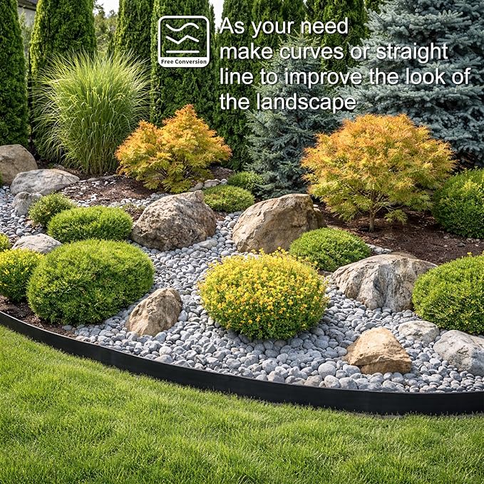 Landscape Edging Border 3 Inch Tall 75Ft with 90Pcs 8 Gauge Metal Spikes, Plastic Garden Edging Border Garden Fence Border Lawn Edging for Landscaping, Flower Bed, Tree Ring, Pathway